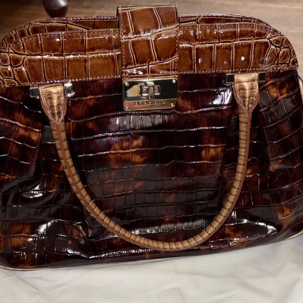 Brahmin Brown Croc-Embossed Leather Satchel with Gold Plate - Picture 12 of 13